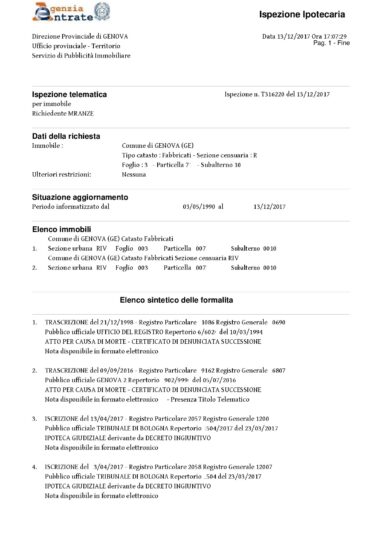 Esempio visura ipotecaria Esempio di Visura ipotecaria su persona