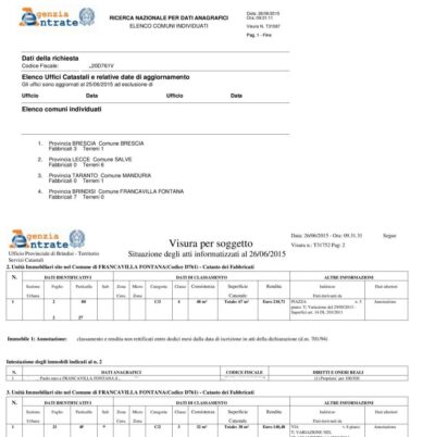 Visura catastale nazionale. Esempio visura catastale nazionale