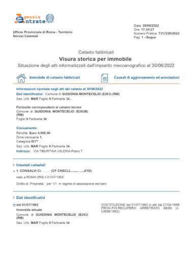 Esempio visura catastale per immobile storica Visura catastale storica per immobile