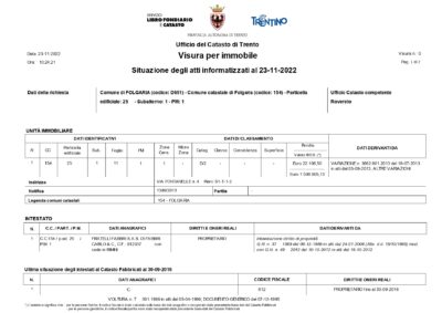 Esempio di visura tavolare su immobile