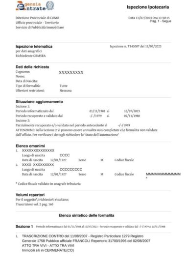 Esempio di visura ipotecaria su persona fisica Esempio visura ipotecaria su persona fisica