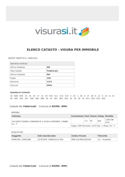 Elenco intestatari Anagrafe condominiale